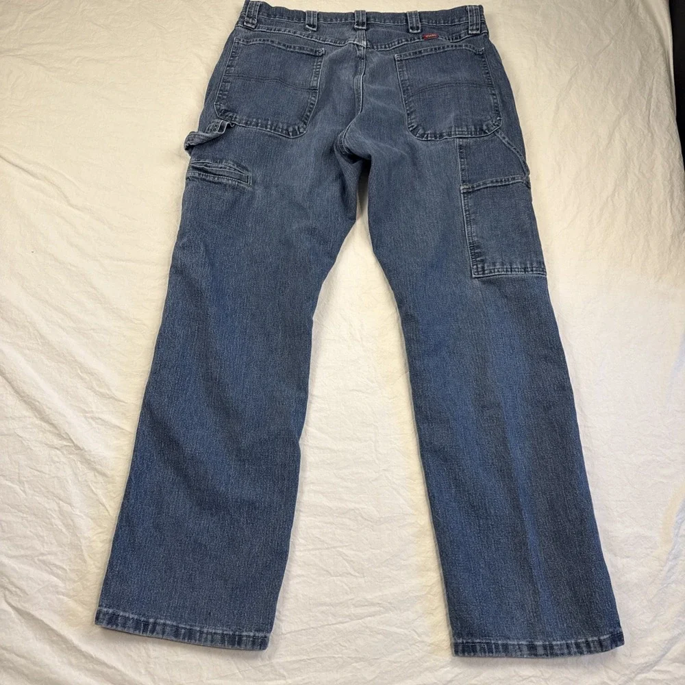 Wrangler Carpenter Jean Work Pants Men's 34x32 Blue Denim Work Pants With Stain